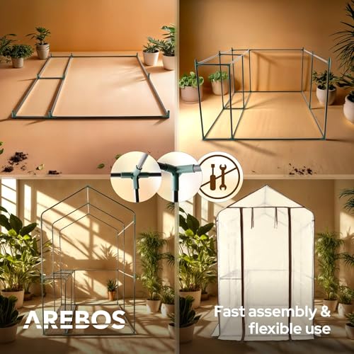 Arebos Premium Foliengewächshaus Gewächshaus mit 2 Ebenen - 120 x 186 x 190 cm Treibhaus mit Ablagen - Platzsparend, Hochwertiges Anzuchthaus Garten Balkon Stabil & Einfach zu Montieren – Bild 5