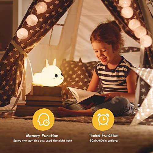 OUILA Luce Notturna Neonato, Luce Notturna Bambini con Timer 7 Multicolori LED Coniglio Lampada Notturna Silicone Luci Notturne USB Cameretta Bambina Regalo Neonato - Image 6