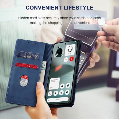 Image of Jasonyu Case for Nothing Phone 3 Leather Wallet Flip Cover with Card Holder,Kickstand, Magnetic Closure,TPU Shockproof Phone Case (Blue)