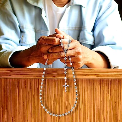 SANNIDHI® Cross Necklace Rosary Beads Cross Necklace for Women Cross Rosary Beads Necklace Catholic Rosary Bead Cross Necklace Gift with Delicate Gift Box
