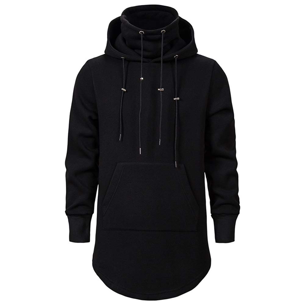 Kewing Men's Black Punk Hoodie For Chic Gothic Long Pullover With Pocket Fashion Long Sleeve Loose Fit Tunic Sweatshirt Outwear Tops