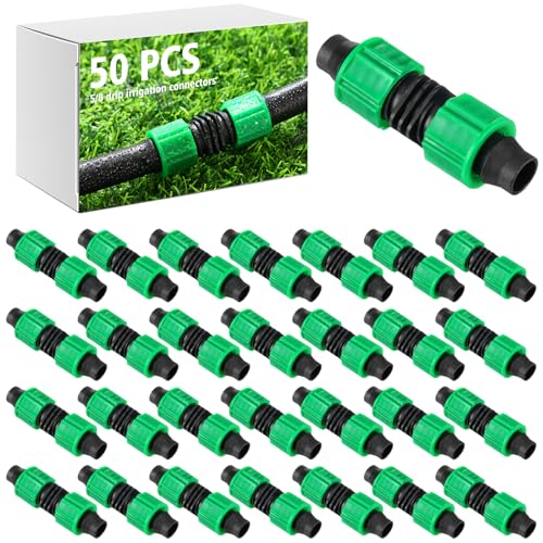 Tujoe 50 Pcs Drip Irrigation Connector Green Drip Tape Coupling 5/8 Inch Universal Joint Drips Line Connectors Irrigation Tools Fittings Most 16-17 mm Drips Tube or Sprinkler System