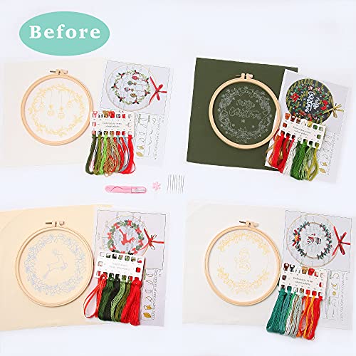 4 Pcs Of Christmas Embroidery Kit With Patterns And Instructions, Diy Adult Cross Stitch Kits, Including 4 Plastic Embroidery Rings, 1 Pair Of Scissors, Colored Threads And Needles,Merry Christmas #TOP1
