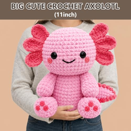 Image of CODGP Crochet Kit for Beginners, 11-Inch Axolotl Crochet Kit for Adults | Crochet Starter Kit Gift, Animal Amigurumi Kit, Durable Chenille Yarn, Full Supplies, Step-by-Step Videos, for Crochet Lovers