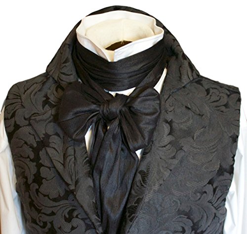 Elegantascot Men's Handmade Extra-Long Regency Dupioni Silk Ascot Tie Black