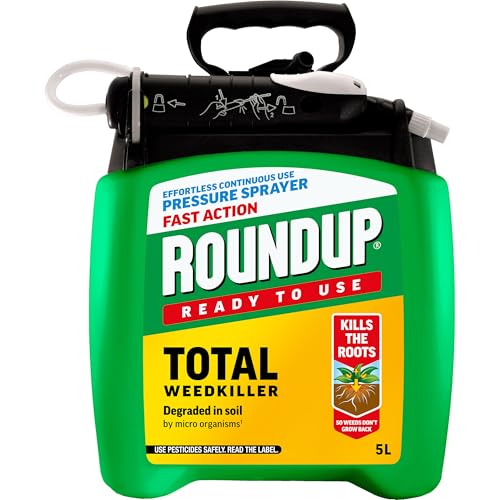 Roundup Fast Action Weedkiller Pump 'N Go Spray – 5L Ready-to-Use Glyphosate Formula – Kills Weeds & Roots with Visible Results in 1-2 Days – Refillable Pressure Sprayer with Extendable Lance
