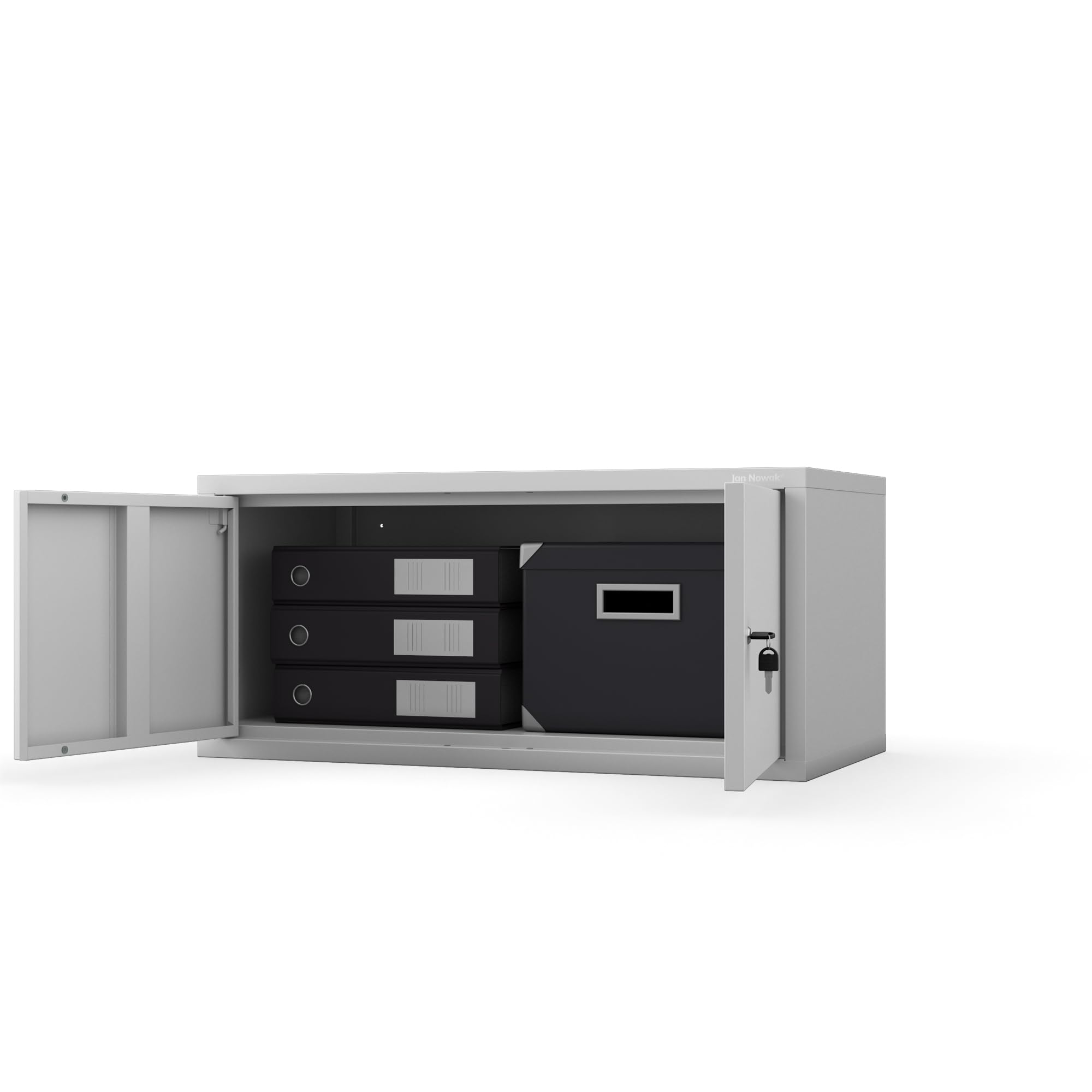 Jan Nowak Aktenschrankaufsatz C01L Aufsatz für Aktenschrank Büroschrank Metall Pulverbeschichtung Flügeltüren 38 x 80 x 40 cm (Grau)