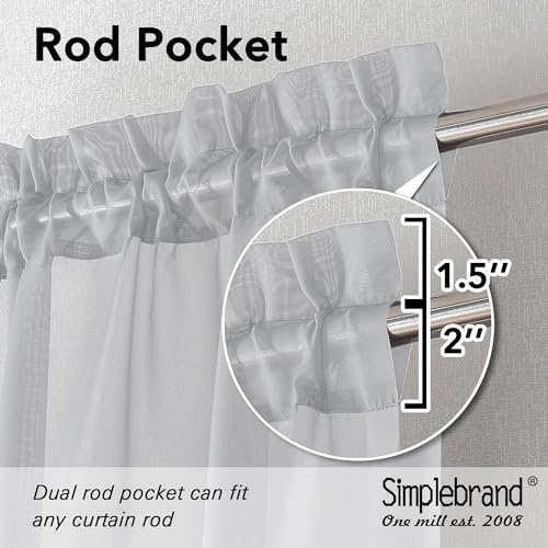 Image of Simplebrand Light Grey Sheer Curtains 63 Inch Length 2 Panels, Rod Pocket Solid Color Window Sheer Curtain Panels, Elegant Curtains & Drapes for Living Room, Bedroom 2 Panels (42 inch W x 63 inch L)