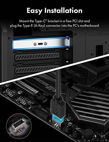 GRAUGEAR Type-E to Type-C® Female Adapter Extension Cable with PCI Slot Bracket USB-C USB 3.2 Gen2 10Gbps Cable Length 50 cm Key-A 20-pin Header G-AD-ETC-10G - Image 4