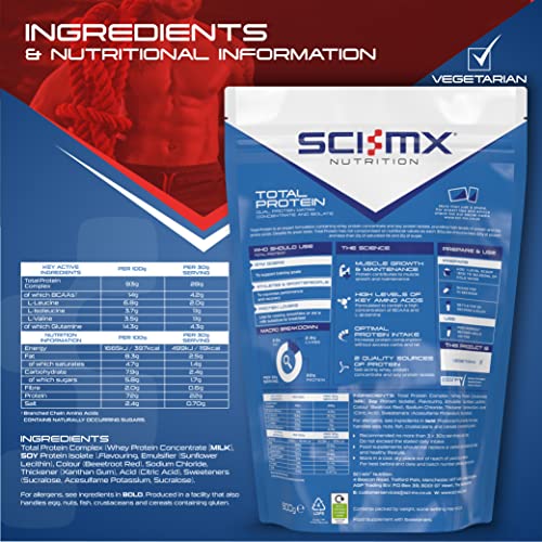 SCI-MX Total Protein Duo Protein Muscle Building & Recovery Blend Powder With Naturally Occurring Glutamine & Amino Acids - Strawberry Flavour - 900G - 30 SERVINGS - Image 3