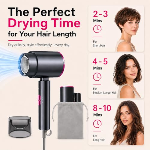 Seche cheveux de voyage pliable, 2000W seche cheveux professionnel à séchage rapide avec touches air chaud/froid, seche cheveux pliable pour maison et salon – vue 5