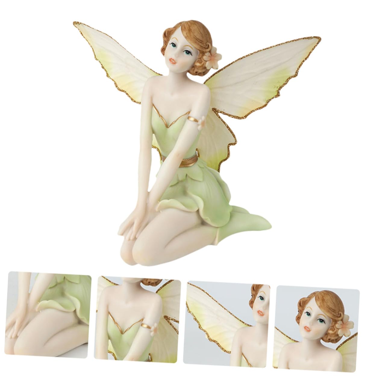 Figura de Ángel Flor Hada de Resina Pintada a Mano, Verde