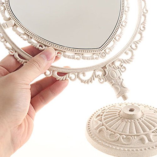 Xpxkj 7-Inch Heart Shaped Mirror Tabletop Vanity Makeup Mirror With 3X Magnification Double-Sided Rotatable Dresser Mirror Bathroom Bedroom Dressing Beauty Mirror (Heart-Shaped, Beige) #TOP4