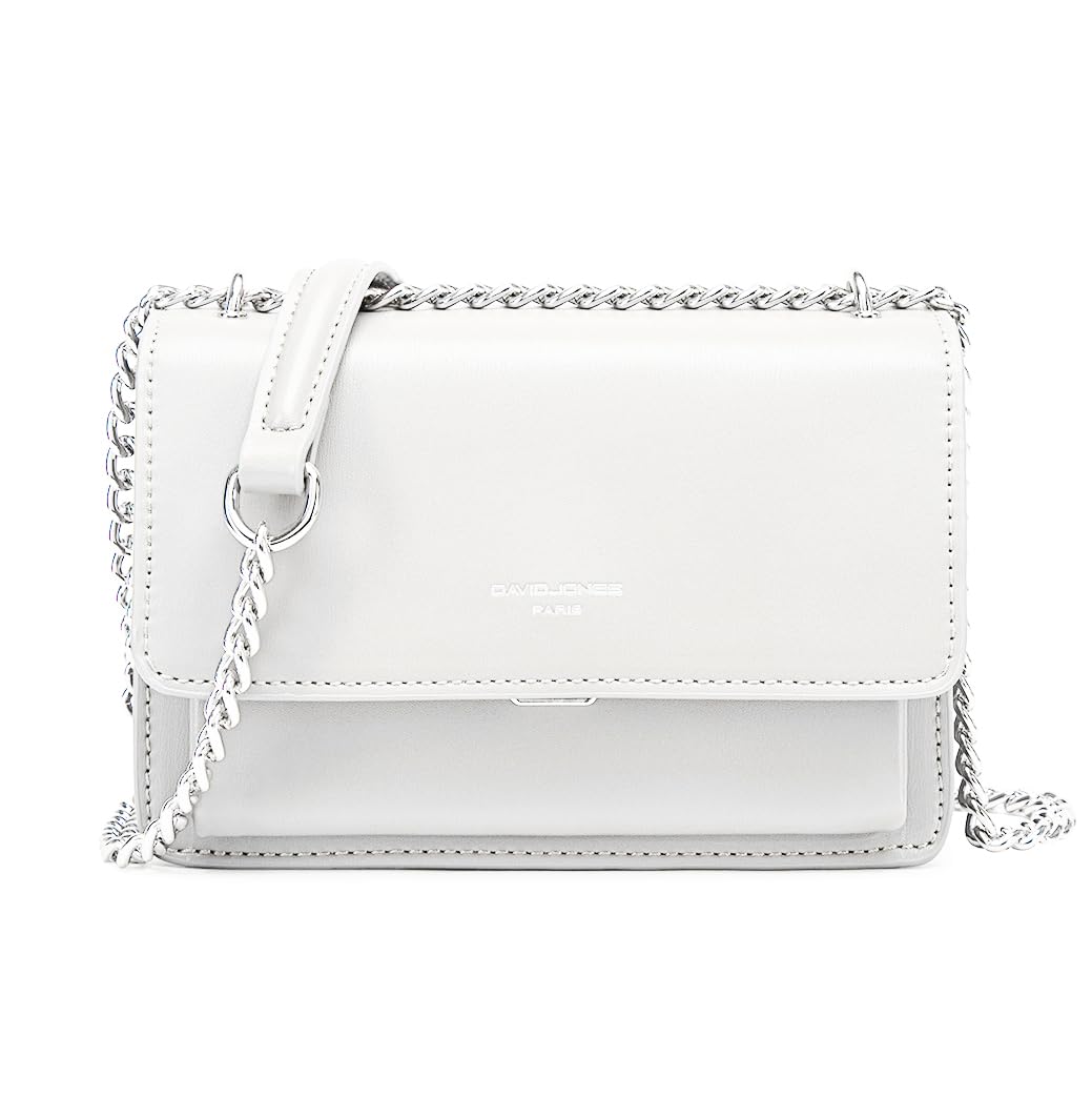 David Jones - Pequeño Bolso Bandolera Cadena Mujer - Bolsos de Hombro Cruzado Cuero PU - Mensajero Crossbody Bag - Bolso Mano Zip Embrague Clutch Pochette Noche Telefono - Blanco
