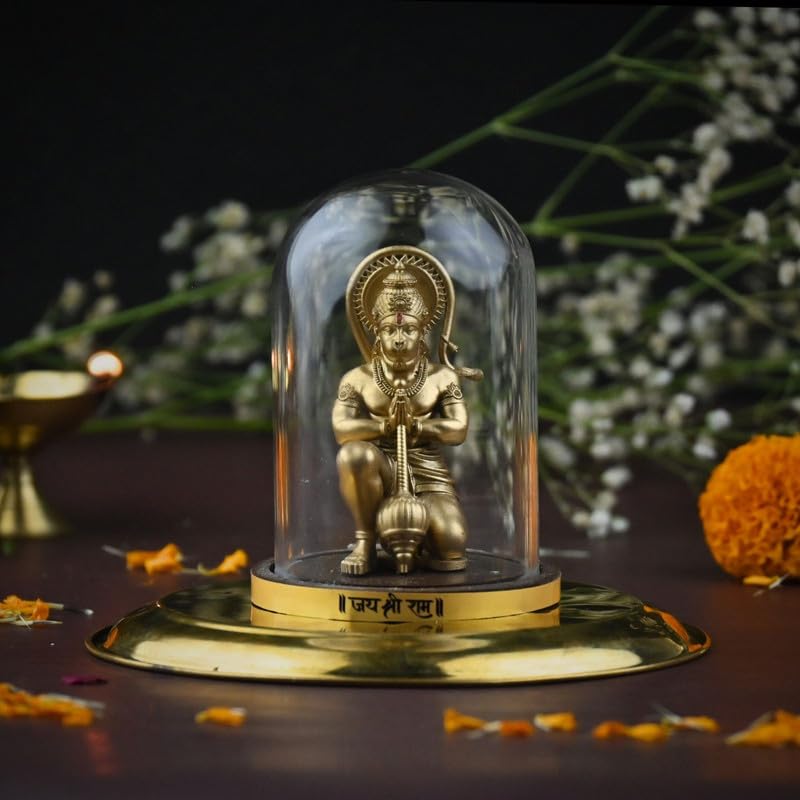 Image of Mahabali Hanuman Idol Small Divine Murti for Mandir, Car Dashboard, Home & Office | Resin Lord Hanuman Statue for Pooja, Vastu & Festival Gifting (Gold Look)