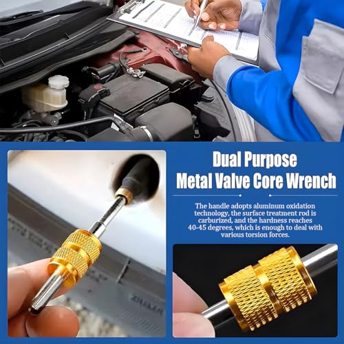 Image of Osilly 3PCS Car Tire Valve Stem Tools, Single Dual Head Vehicle A /C Valve Core Remover Puller, 4 Way Auto Air Conditioning Line Repair Tyre Wrench Tool, Universal for Bicycle RV Truck (Yellow)
