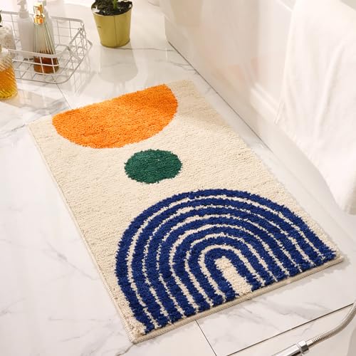 UKELER Boho Bathroom Rugs Non-Slip Microfiber Geometric Bath Mat Soft Fluffy Bohemian...