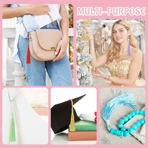 Image of 100 Pcs Bookmark Tassels Bulk Pink Soft Craft Silky Handmade Mini Tassels for Jewelry Making with Loops for DIY Craft Accessory Dress Decoration