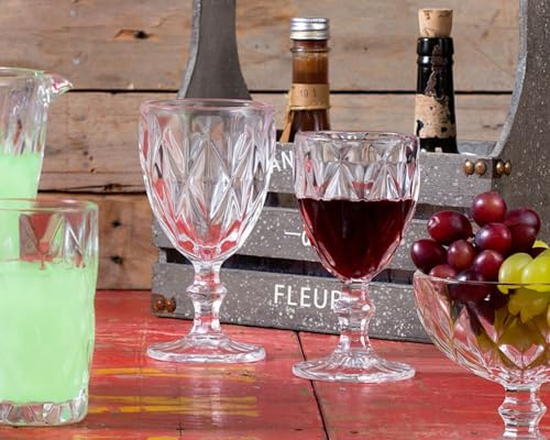 Conjunto de 6 Taças Água Vinho Suco Vidro Diamond Transparente Detalhes em Alto Relevo Capacidade de