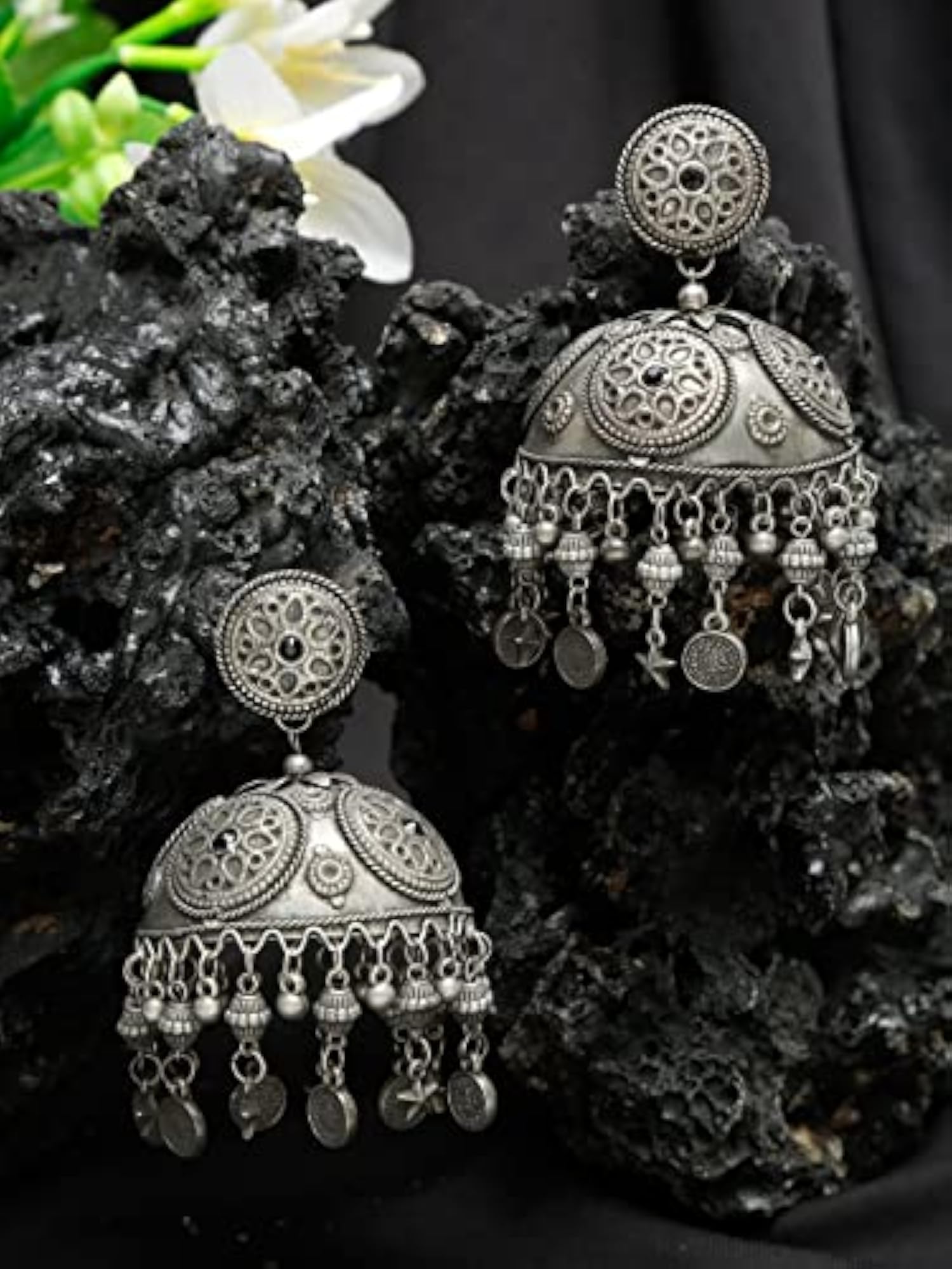 Celebrity Inspired Oxidised Silver Jhumki Earrings (Style 2)