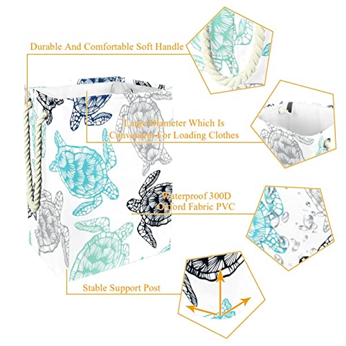 Waterproof Laundry Hamper, Dirty Clothes Laundry Basket With Handle Blue Green Black Grey Sea Turtles Pattern #TOP4