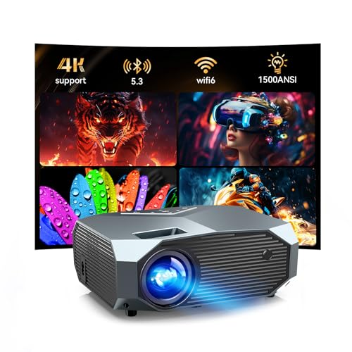 YOWHICK Projector with WiFi and Bluetooth, Native 1080P Outdoor Portable Movie Projector, 50%-100% Zoom, 400' Display, 4K Projector Compatible with HDMI/USB/PC/TV/PS5/DVD/Android/iOS