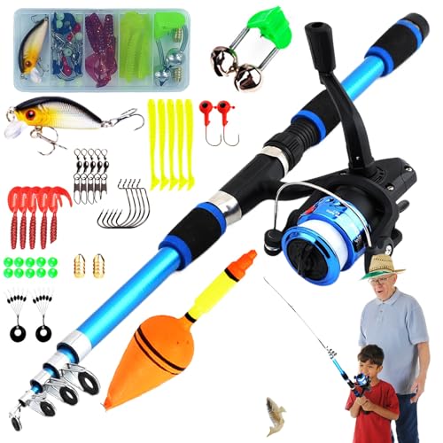 Juego de Equipos de Poste de Pesca para niños, 5.9 pies telescópico telescópico Pole de Pesca y combinación de Carrete y Cuerda con línea de Pesca, Kits completos Accesorios de Pescado con Bolsa de