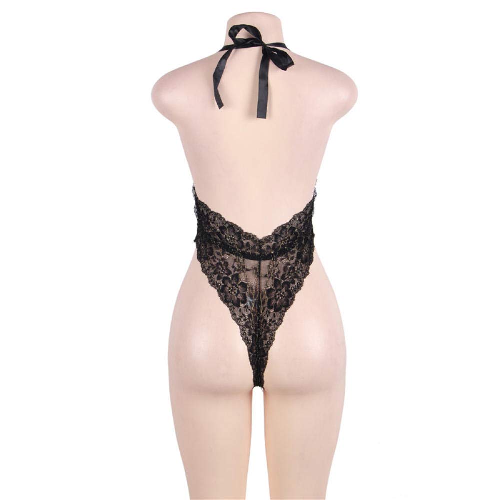 Conjuntos de lencería de Mujer Ropa Interior Pijama Transparente Encaje de una Pieza (Negro Talla única (Recomendada 90)