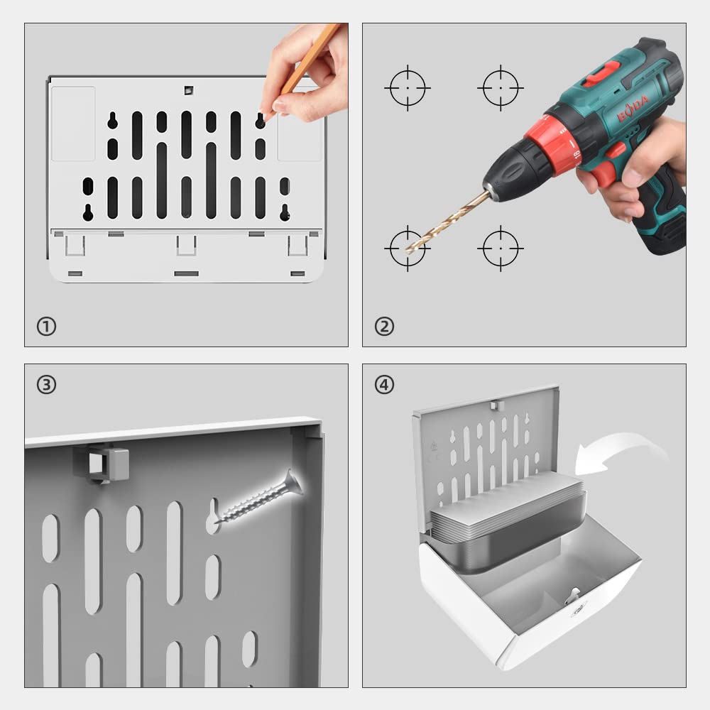 dispenser asciugamani carta,porta salviette bagno,dispenser carta asciugamani Installazione Senza Fori resistente alloggiamento in ABS (6012-bianco)