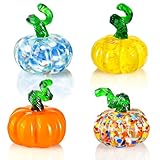 ALDMIO 4 Pcs Blown Glass Mini Pumpkin Decor, Mini Halloween & Thanksgiving Figurines, Glass Pumpkin Decorations for Fall & Harvest