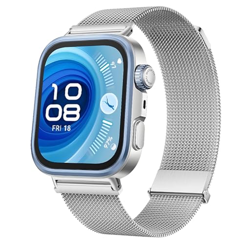 HAOZHI Magnético Pulseira Compatível com Huawei Watch Fit 4 Pro,4,3,Bracelete Correia de Metal para Huawei Watch Fit 3 4 4 Pro (Prata)