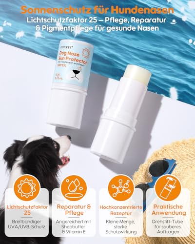 GJYC PET Hundenasen-Sonnenpflegebalsam – Feuchtigkeitsspendender Sonnenschutz mit Sheabutter & Vitamin E – Inkl. UV-Teststreifen – Natürlich & sicher für Sensible Haut