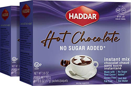 Haddar Sugar Free Instant Real Dairy Hot Chocolate 8Oz (2 Pack = 12 Packets), Gluten Free, Fat Free, Made With Real Cocoa, No Artificial Sweeteners, Kosher For Passover cover