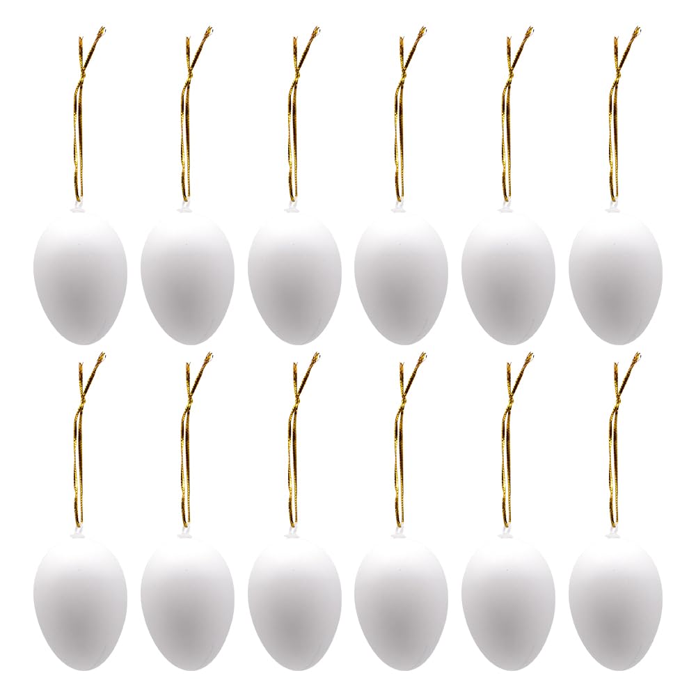 12 Pieces Plastic Eggs, Hilloly Easter Eggs Decorations, Easter Egg Painting Arts and Crafts Kit Plastic Easter Eggs Hanging Ornament White Easter Egg for Kids School Office Home Party Decoration