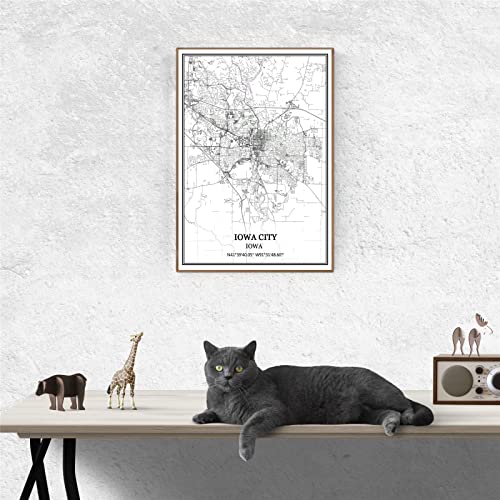 Tanokcrs Iowa City Iowa Usa America Map Wall Art Canvas Print Poster Artwork Unframed Modern Black And White Map Souvenir Gift Home Decor 12X16 Inches #TOP2