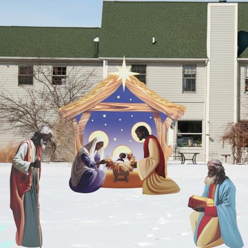 Chunful 4ft Large Christmas Outdoor Nativity Scene Set Weatherproof African American Nativity Scene Black Religious Yard Sign Decoration for Christmas Yard Lawn Decorations