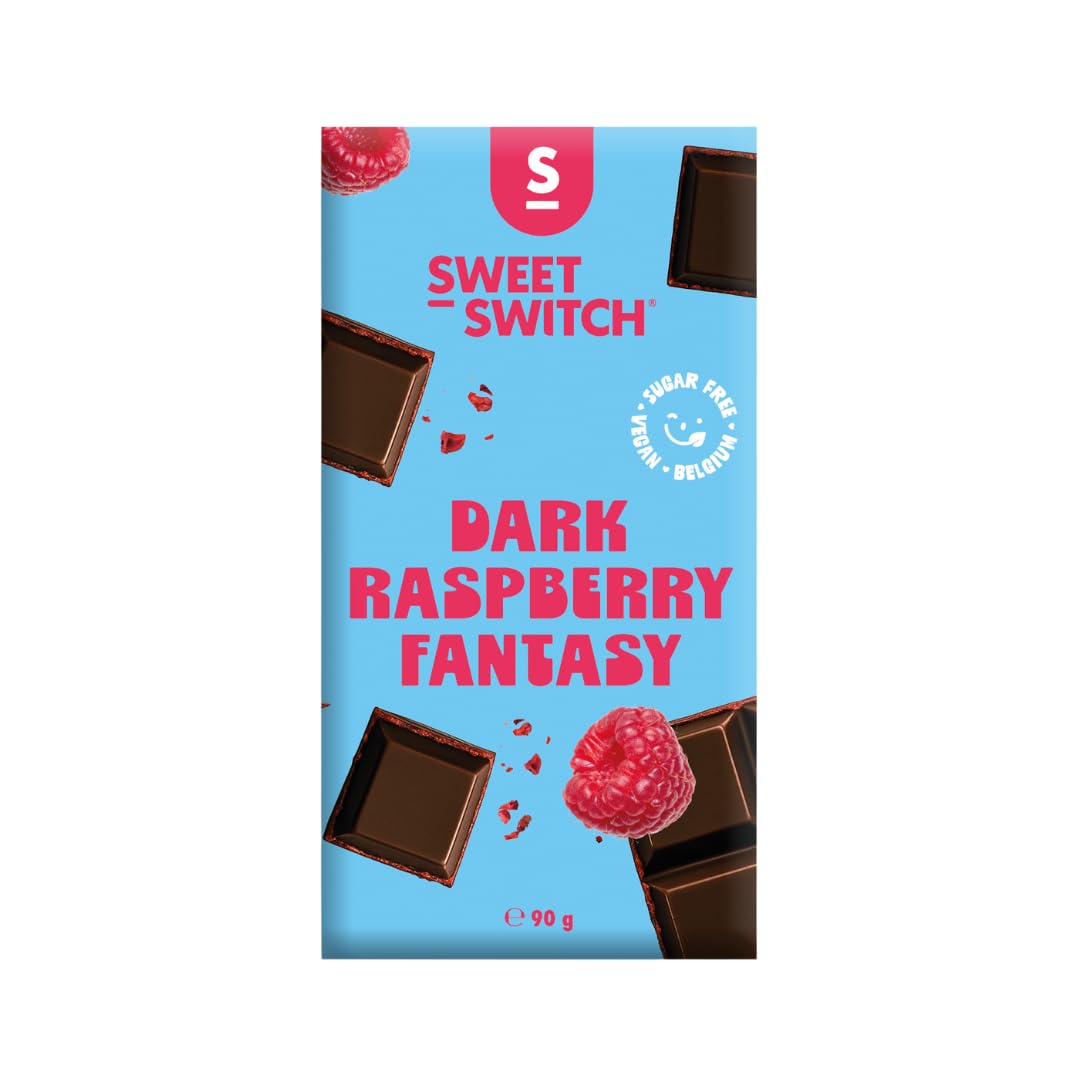 SWEET-SWITCH® - 12 x 100 g - Chocolat Belge Noir - Framboise - Sans Sucre - Sans Gluten - Vegan - KETO