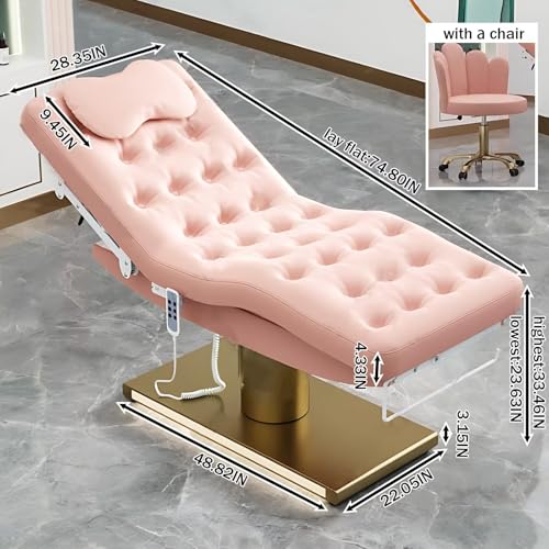 Larnavo Massage Table - Electric, Pink Luxury Design, Spa Beauty Treatment Table with One-Button Lift & Chair Set, Towel Racks - Image 2