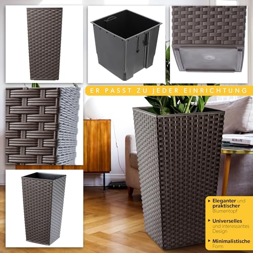 KADAX Pflanzkübel mit Innentopf, Höhe 68cm, Mokka Rattan – Wetterfester Blumentopf für Innen & Außen, ideal für Garten, Balkon & Terrasse… – Ansicht 5
