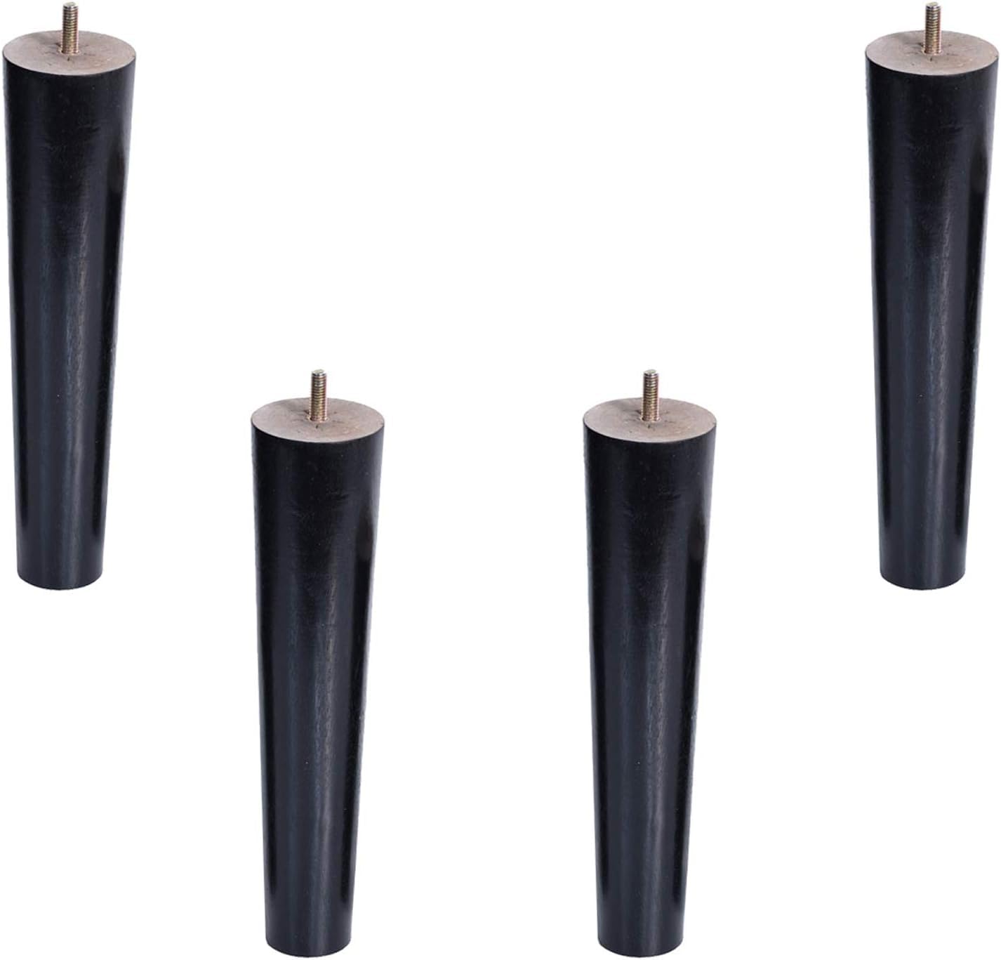 Rhllvj Straight 4 Pack Solid Wood Sofa Feet Tapered Coffee Table Feet Tv Cabinet Feet With Threaded M10 Hook Bolt, Black ( 70 Cm/27.6 In)(,10Cm/3.9Inch)