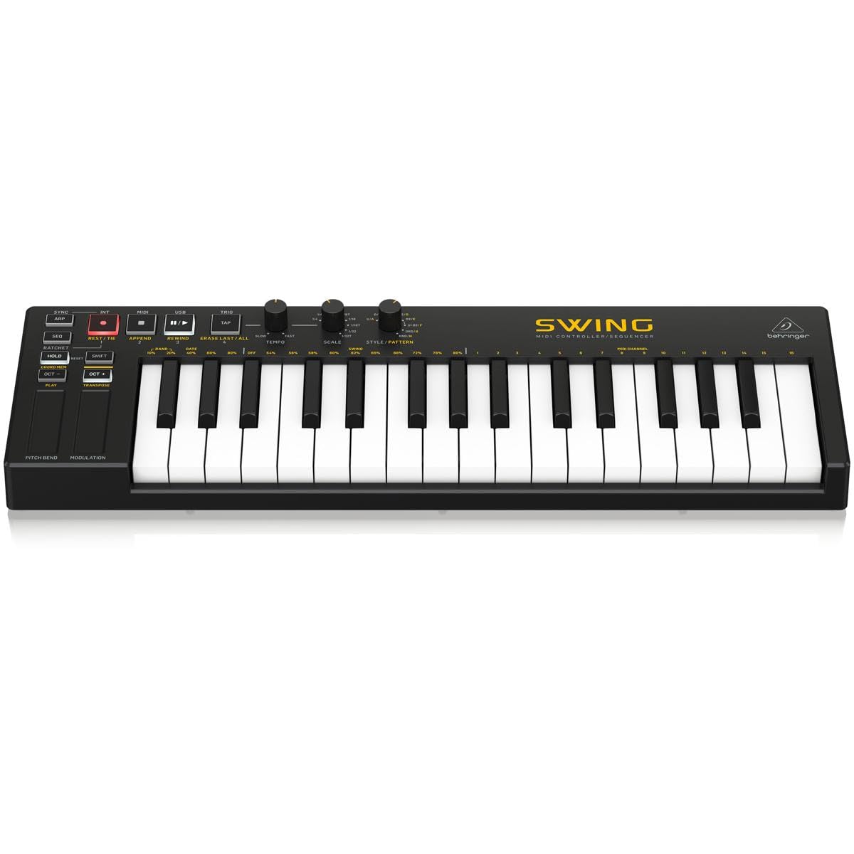 Behringer SWING Teclado controlador MIDI USB de 32 teclas con secuenciador de 64 pasos