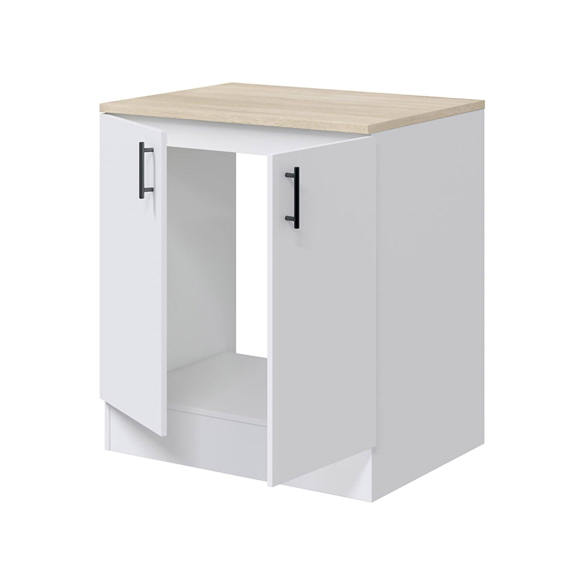 Mobile per lavello 2 ante Deruta, Base sottolavello, Mobile lavello con ante, Struttura base per lavello, 80x60 h90 cm, Bianco e Rovere