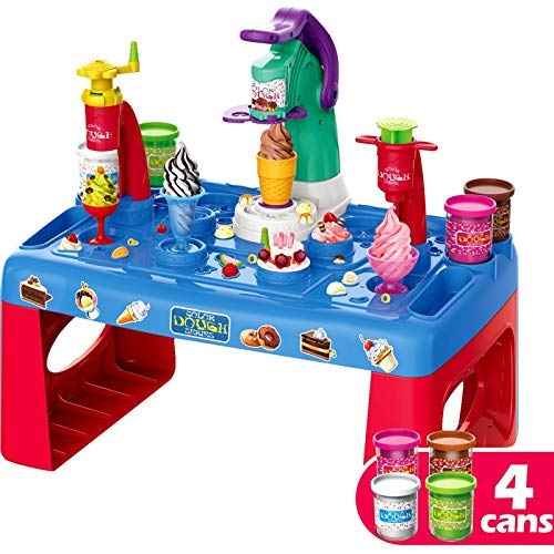 Rexco 28 Piece Ice Cream Shop Play Dough Activity Table Set Craft Modelling Doh Clay Dispenser Parlour Moulds Accessories Childrens kids Pretend Role Toy Play Kit