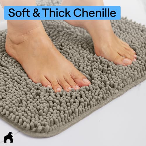 Image of GORILLA GRIP Bath Rug Mat, Thick Soft Absorbent Chenille, Quick Dry Microfiber Mats, Rubber Backing Washable Shower Floor Rugs, US Designed Bathroom Bathmat Home Decor Accessories, 24x17, Latte
