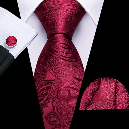Image of Barry.Wang Men Tie Set Paisley Silk Necktie Pocket Square Cufflinks Formal Wedding Business Party