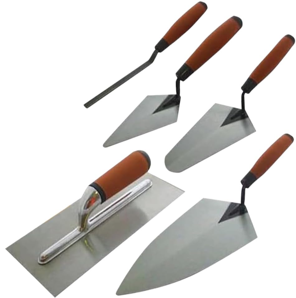 5pc Trowel Set for Builders & Plasterers – Bricklaying, Pointing, Plastering & Cement – Includes Brick Jointer, Gauging, Pointing, Margin & Plastering Trowels – Hand Tools for DIY & Tradesmen