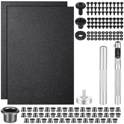 Lanties 145 Pcs DIY Holster Kit Include Eyelet Hand Setter & Eyelet Combo Thermoform Sheet Cross Recessed Screw Head Open Slotted Fastener Rubber Washer for Making Knife Sheath Keel(Black)