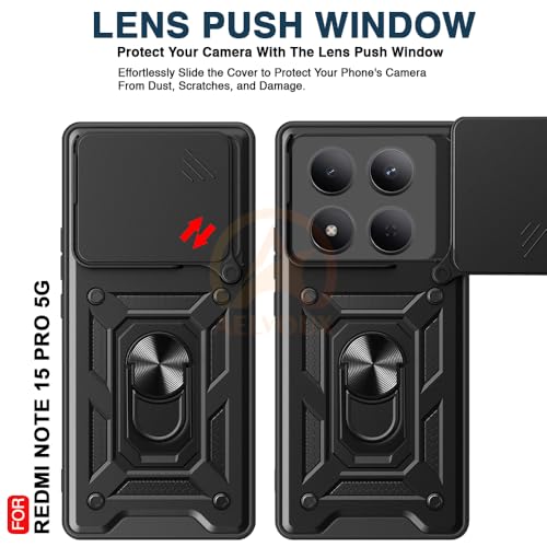 Image of Armor Bumper Back Cover Case for Redmi Note 15 Pro 5G Rotating Camera Cover, Ring Holder & Kickstand | Heavy Duty & 360 Degree Protection Redmi Note 15 Pro 5G Back Cover (Black)