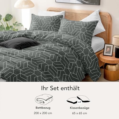Dreamzie Bettwäsche Set 200x200 cm mit 2 Kissenbezügen 65x65 cm – Geometrisch-Muster – Bettwäsche für Erwachsene aus 100% Mikrofaser… – Ansicht 5