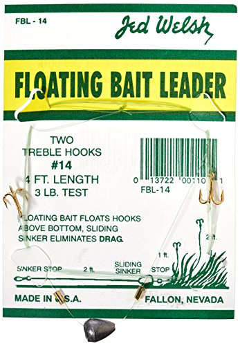 Jed Welsh Fishing 3 Pack Floating Bait Leader Size 14 Hook Rigs with #14 Hooks, Pre-Tied Ready to Fish-3 Pack, Clear